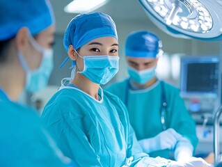 Team of Surgeons Conducting Brain Surgery in a Modern Operating Room