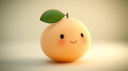 Cartoon peach emoji with soft pink-orange tones and a tiny blush isolate color background