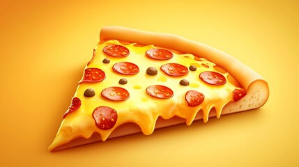 Cartoon pizza slice emoji with gooey cheese and tiny pepperoni isolate color background