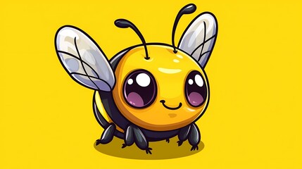 Fototapeta premium Chibi bee emoji with tiny wings and a round fluffy body isolate other color background