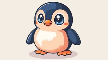 Chibi penguin emoji with short flippers and a happy face isolate other color background