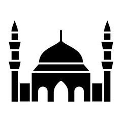 Islamic mosque glyph icon. Black silhouette symbol isolated on white background. Eid Mubarak. Vector stock illustration