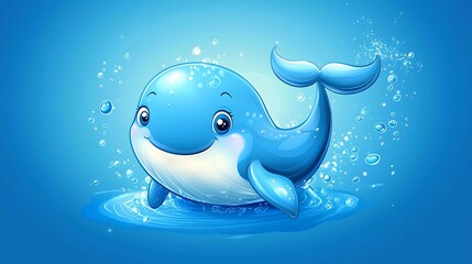 Obraz premium Chibi whale emoji with a gentle smile and small water spout isolate other color background