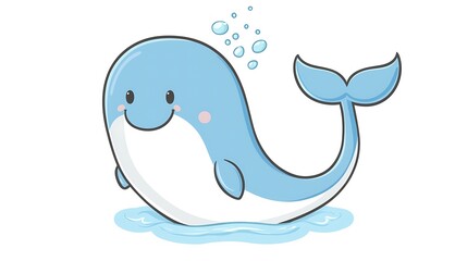 Obraz premium Chibi whale emoji with a gentle smile and small water spout isolate other color background