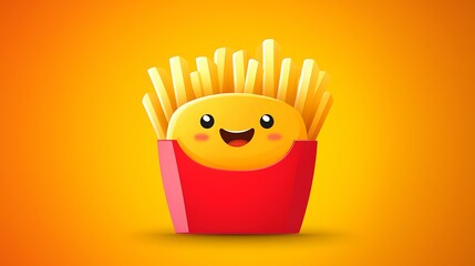 French fries emoji minimal flat design in a red carton isolate other color background