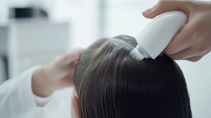 Fototapeta premium Hair restoration therapy in a sleek, modern clinic. Featuring non-invasive regrowth solutions