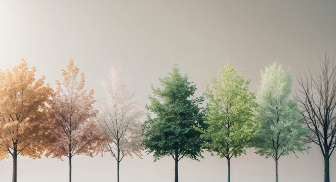 A row of trees shows a changing of seasons