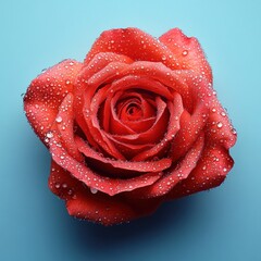 Dewy Coral Rose on Light Blue