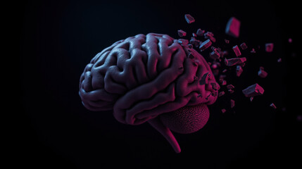 3D rendering of brain with fragments breaking away, showcasing creativity and thought