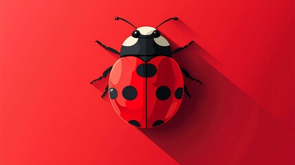 A ladybug emoji on a bright red background, minimal flat design, isolated