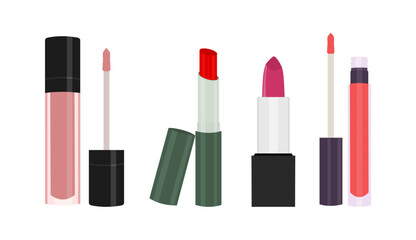 lipstick set, lipgloss, lipmatte icon makeup isolated illustration vector design