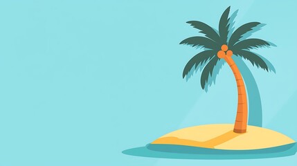 A palm tree on island emoji on a tropical blue background, minimal flat design, isolated