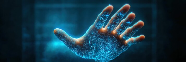 Silhouette of a hand with biometric scanners illustrating advanced technology concepts