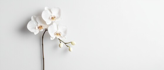 Romantic Pastel Spring Background. White orchid against a light background