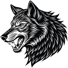 howling wolf head vector art illustration