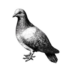Hand-drawn dove illustration in black sketch, wildlife print, vintage engraving style, trendy bird art, timeless bird design, elegant dove artwork, classic bird decor, artistic wildlife.