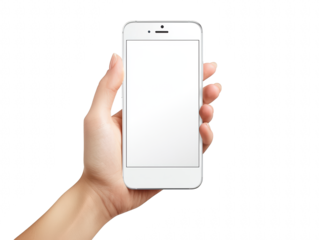 A hand holds a smartphone with a blank screen, showcasing its sleek design and modern features.