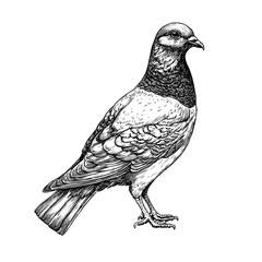 Black sketch effect dove art, vintage illustration, hand-drawn bird design, trendy wildlife print, classic engraving, timeless bird art, elegant dove artwork, bird lovers decor.