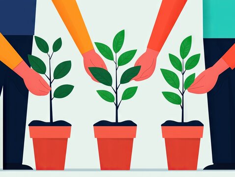 Planting new growth community gardening event urban setting illustration collaborative environment