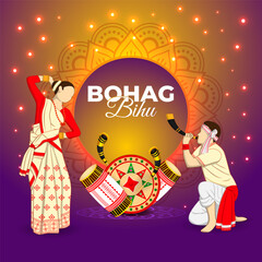 Vector illustration of Happy Bohag Bihu social media template