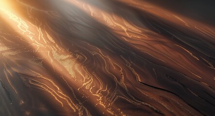 Golden Rays of Light on Abstract Brown Wooden Texture.