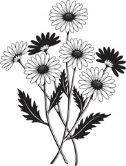  Black and White Outline Vector Illustration of a Daisy Bouquet