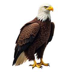 Naklejka premium Majestic bald eagle portrait. Proud, strong, detailed feathers, piercing eyes. Isolated on transparent background. National symbol, wildlife, nature design, educational use.