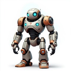 A robot stands confidently against a clean white background, showcasing its sleek design and modern features.