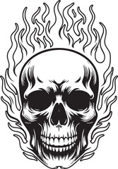  Flaming Skull Illustration: Vector Outline Art