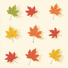 Fototapeta premium Autumnal Scene with Isometric Maple Leaves in Warm Hues