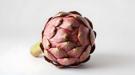 Obraz premium The image features a vibrant purple artichoke, showcasing its unique shape and texture, ideal for gourmet cooking and healthy eating. 