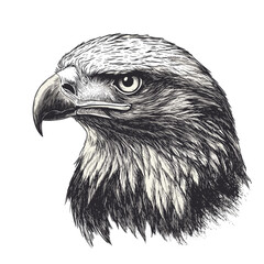 Black sketch effect, hand-drawn eagle illustration, trendy bird art, wildlife print, vintage engraving style, white background, nature artwork, eagle design.