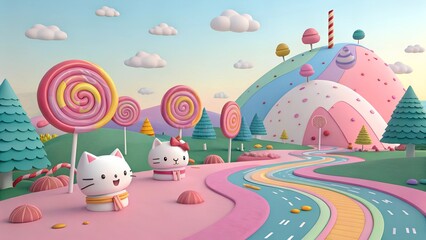 Whimsical Candy Adventure: Cartoon Scene with Sweet Characters

