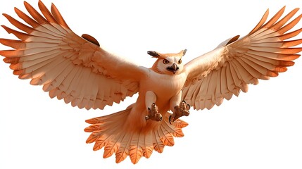 Obraz premium Majestic Owl in Flight with Expanse of Orange and White Feathers in Natural Habitat
