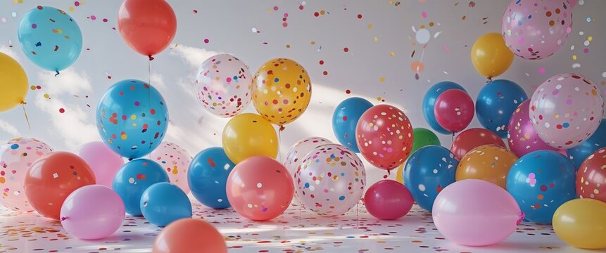 Colorful Balloons with Confetti for Festive Celebrations and Events.