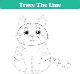 Handwriting Practice. Tracing lines and coloring cats for children. Vector Illustration