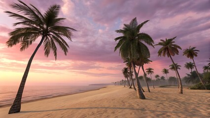 Tropical Sunset: Palm Lined Beach with Colorful Sky

