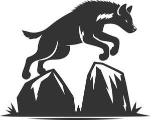 A hyena jumping between two boulders vector animal silhouette