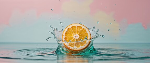 Fresh Fruit Splash On Water with Abstract Background