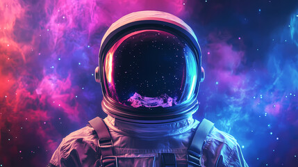 Astronaut in space helmet with cosmic background. Cosmic Astronaut Reflection. Illustration