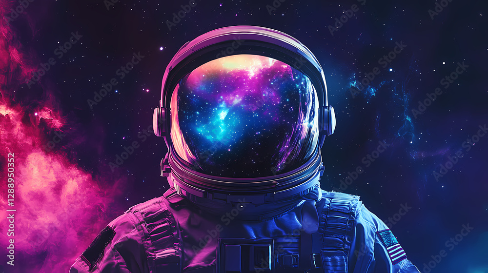 Wall mural front view astronaut potrait. astronaut in space suit with galaxy and nebula reflection in helmet gl