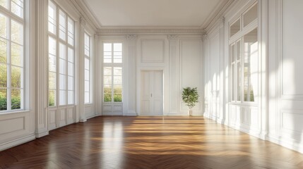 Fototapeta premium 3D-rendered empty apartment with garden, rooms, and windows