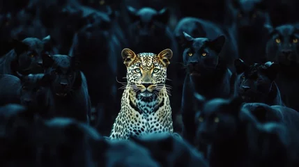  Leopard Among A Crowd Of Black Panthers © Hungarian