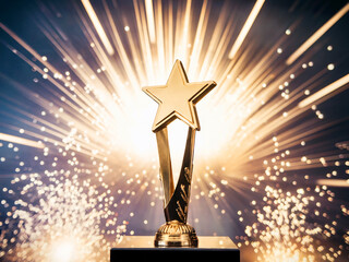 Golden Star Trophy with Sparkling Background Celebrating Achievement and Excellence