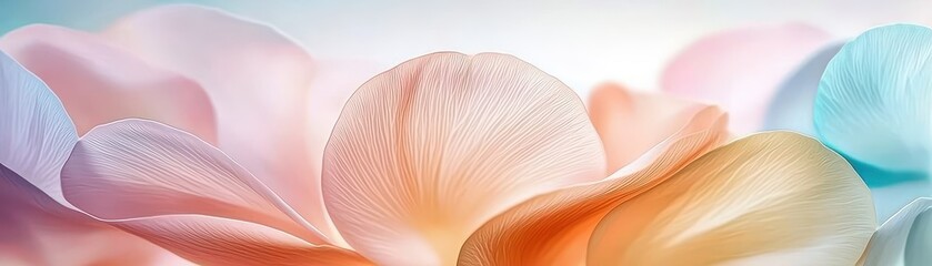 Romantic Pastel Spring Background. Delicate pastel flower petals with dew drops