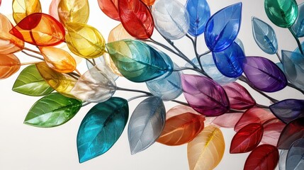 A vibrant mosaic of uniquely shaped, multicolored leaves forms a captivating symmetrical pattern, inviting the eye to explore their intricate details up close