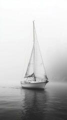 Sailboat in the Mist with Reflection on Calm Water