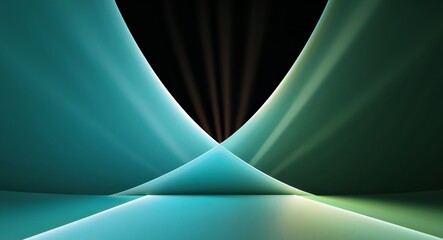 Converging light rays streaming through turquoise green gradient digital backdrop