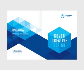 Naklejka premium Cover for presentation, catalog, annual report, creative abstract design, blue triangle background