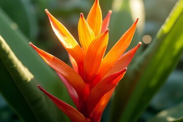 Vibrant Orange and Red Bromeliad Flower Close-up